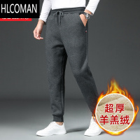 HLCOMAN冬季加厚羔绒休闲裤男宽松加绒男士运动裤中老年爸爸p暖男裤子