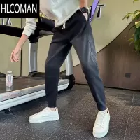 HLCOMAN男士潮牌渐变小脚牛仔裤冬款加绒厚男裤2024新款裤子休闲裤