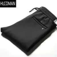HLCOMAN厚款小网格子弹力抽绳松紧腰运动休闲裤宽松长裤直筒男裤