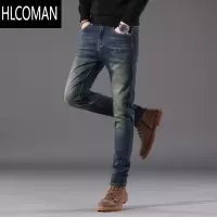 HLCOMAN复古牛仔裤男潮牌修身小脚弹力潮流韩版怀旧高端休闲男裤