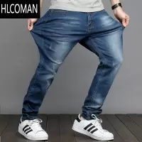 HLCOMAN牛仔裤男士超高弹力修身小脚加肥加大码潮胖子弹性男裤显瘦