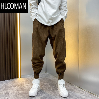 HLCOMAN裤子男潮牌男裤加绒冬季束脚裤痞帅哈伦裤灯芯绒休闲裤男士长裤子