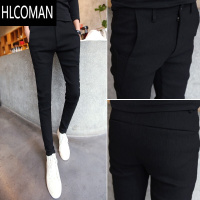 HLCOMAN男裤2024新款加厚男士休闲裤弹力韩版九分裤子男款修身小脚裤