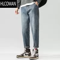 HLCOMAN弹力牛仔裤男款加绒宽松直筒小脚男裤款潮牌休闲长裤男士
