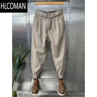 HLCOMAN2024新款男裤灯芯绒加绒休闲裤拉链小脚宽松哈伦裤痞帅条绒裤