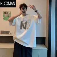 HLCOMAN美式复古高街潮牌短袖T恤男夏宽松大码半袖体恤上衣