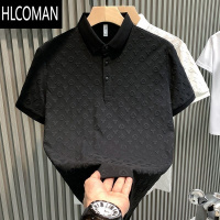HLCOMAN夏季衫短袖T恤男时尚轻奢提花休闲青年修身翻领带领打底上衣