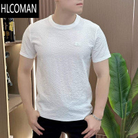 HLCOMAN潮男夏季冰丝肌理感袖标圆领男士速干短袖时尚半袖百搭轻奢T恤男