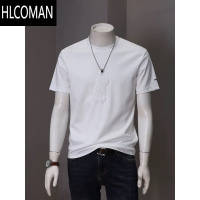 HLCOMAN果绿色圆领t恤男夏季新款高端潮流压花t恤轻奢舒适百搭短袖t恤衫