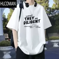 HLCOMAN短袖t恤男士夏季美式休闲宽松潮牌学生情侣款白色半袖ins