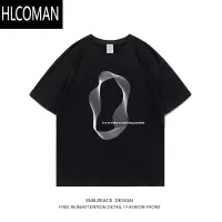 HLCOMAN不规则旋转线条短袖t恤男女夏季宽松体恤国潮牌休闲半袖