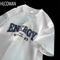 HLCOMAN红色美式复古T恤男短袖oversize夏季潮牌休闲宽松大码半袖