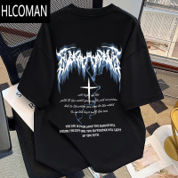 HLCOMAN美式高街闪电印花短袖T恤男女夏季oversize宽松潮牌休闲上衣