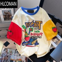 HLCOMAN美式chic港味复古撞色印花短袖t恤男女夏季潮牌高级感小个衣