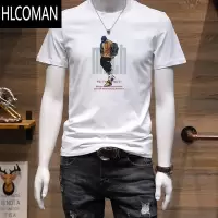 HLCOMAN夏季短袖t恤男士2024新款韩版印花上衣服时尚休闲半袖体恤衫