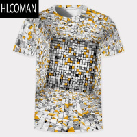 HLCOMAN夏季几何眩晕图案3D数码印花短袖 男士宽松休闲个性T恤衫时尚
