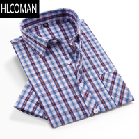 HLCOMAN夏季男士格子衬衫短袖中年爸爸装薄款老人爷爷衬衣父亲节