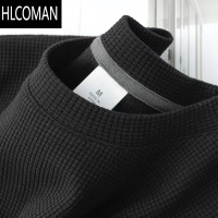 HLCOMAN华夫格圆领短袖后包领男士上衣夏季新款宽松大码冰丝薄款复古T恤