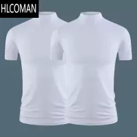 HLCOMAN莫代尔棉中领短袖T恤打底衫男半高领修身上衣男装小高领半袖体恤