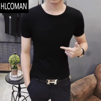 HLCOMAN夏季男士短袖T恤圆领体恤韩版黑白纯色打底衫紧身半袖上衣服男装
