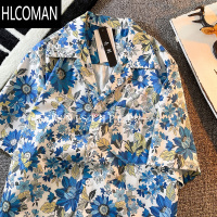 HLCOMAN复古美式vintage日系古巴领花衬衫男短袖夏季港风痞帅宽松衬衣男Y