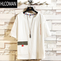 HLCOMAN佛系亚麻短袖t恤男夏季国潮胖子棉麻唐装中国风男装大码禅服上衣