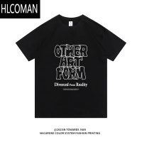 HLCOMAN朝南工作室 潮牌线条字母印花美式体恤夏百搭宽松短袖T恤男女