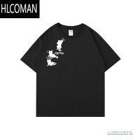 HLCOMAN手绘顽皮小猫印花T恤女圆领短袖男宽松休闲半袖夏季