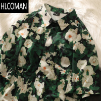 HLCOMAN大码300斤vintage古着巴洛克花衬衫男短袖夏威夷沙滩冰丝短袖衬衣