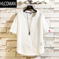 HLCOMAN棉麻短袖t恤男装夏季半袖宽松上衣服休闲潮流大码亚麻薄款体恤衫