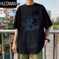HLCOMANt恤短袖夏季嘻哈潮流男士港风衣服大码韩版宽松胖子ins男装