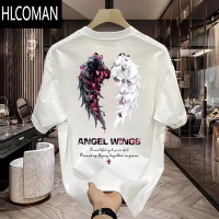 HLCOMAN美式痞帅夏季短袖T恤男士天使翅膀高端潮牌帅气半袖上衣