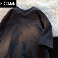 HLCOMAN刺绣短袖T恤男美式潮牌ins宽松体恤鲨鱼绣花体恤上衣