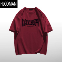 HLCOMAN美式复古酒红色短袖t恤男女夏季新款潮流薄款情侣上衣ins