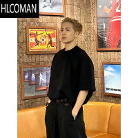 HLCOMAN王嘉尔同款黑色正肩t恤男士夏季穿搭短袖小领口内搭半袖