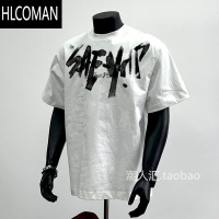 HLCOMAN潮人汇~美式复古字母印花短袖t恤男女韩版宽松百搭半袖上衣潮
