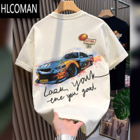 HLCOMAN亲肤高级感复古机车刺绣潮牌短袖T恤男士夏季宽松半袖体恤ins上衣
