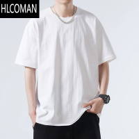 HLCOMAN咖啡纯色短袖t恤男女生夏季美式潮牌宽松内搭半袖打底衫