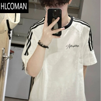 HLCOMAN美式高街条纹短袖男夏季新款t恤男生潮牌青少年宽松球衣