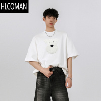 HLCOMANFOFWMODE 2025夏季立体毛绒小狗短袖T恤男女宽松圆领可爱体恤衫潮