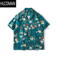HLCOMAN古着vintage古巴领碎花衬衫男女宽松港味夏威夷情侣沙滩短袖衬衣