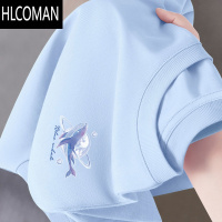 HLCOMAN蓝色短袖T恤男显白鲸鱼青少年初中高中生小清新夏装大码半袖