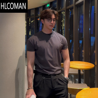 HLCOMAN夏季型男硅油小圆领夏季韩版宽松纯色休闲透气收袖口半袖短袖T恤