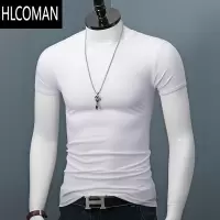 HLCOMAN夏季圆领短袖T恤男士修身大码纯色简约半袖上衣青年百搭打底