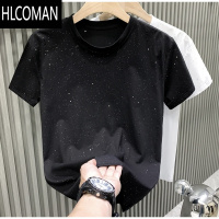 HLCOMAN黑色星空亮钻短袖高级感痞帅男士潮牌满天星t恤半袖正肩体恤