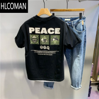 HLCOMAN2025夏季新款后背印花男士圆领短袖T恤韩版时尚修身百搭打底t