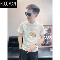 HLCOMAN港风休闲复古街头潮牌短袖T恤男士宽松半袖2025体恤圆领新款潮流