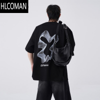 HLCOMAN美式不规则涂鸦短袖T恤男夏季潮牌ins宽松设计感情侣体恤