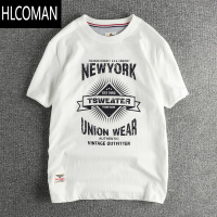 HLCOMAN美式街头复古风vintage字母印花短袖T恤男 水洗男女潮流半袖