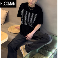 HLCOMAN街头小众ins满印英文字母印花短袖夏季潮流圆领宽松休闲T恤上衣男